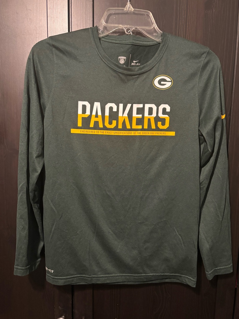 Nike Youth Boys Green Bay Packers Athletic Cut Long Sleeve Dri fit tee